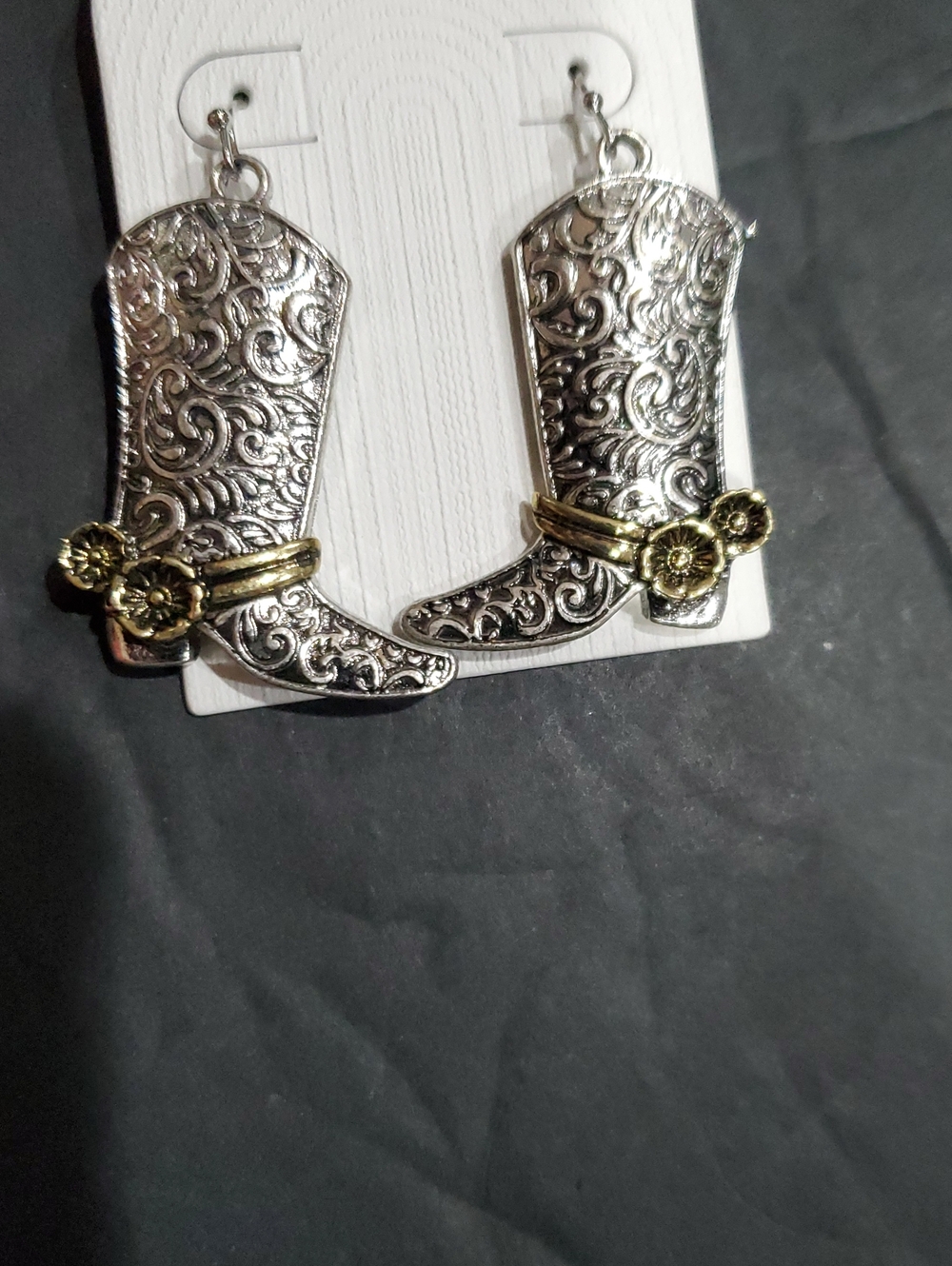 Silver filigree detail Western cowboy boots shaped dangle earrings brand new